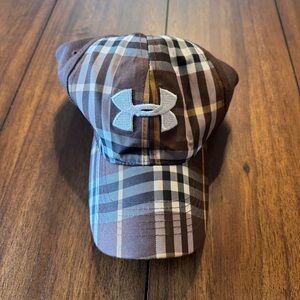 Under Armour Unisex Adult Adjustable Brown‎ Black Plaid Baseball Hat White Logo